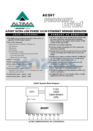 AC207 datasheet - 8-PORT ULTRA LOW POWER 10/100 ETHERNET BRIDGED REPEATER