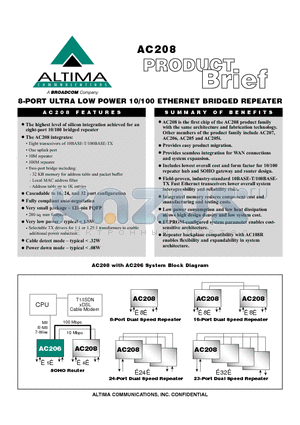AC208 datasheet - 8 PORT ULTRA LOW POWER 10/100 ETHERNET BRIDGED REPEATER