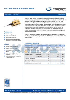 1751A-19-BB-FC-06 datasheet - 1550 nm DWDM DFB Laser Module