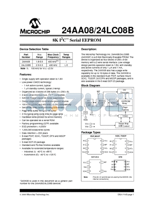 24AA08 datasheet - 8K IC SERIAL EEPROM