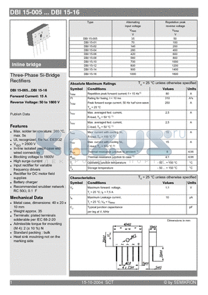 DBI15-06 datasheet - Three-Phase Si-Bridge Rectifiers