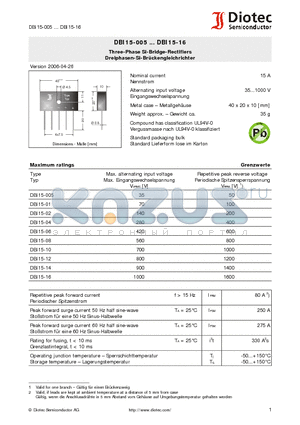 DBI15-08 datasheet - Three-Phase Si-Bridge-Rectifiers