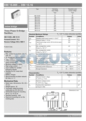 DBI15-10 datasheet - Three-Phase Si-Bridge Rectifiers