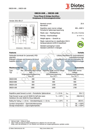 DBI20-04B datasheet - Three-Phase Si-Bridge-Rectifiers