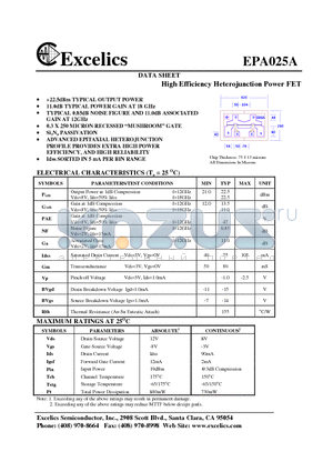EPA025A datasheet - High Efficiency Heterojunction Power FET