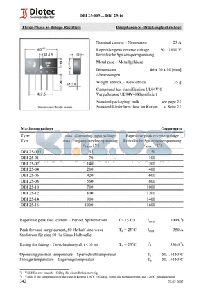 DBI25-005 datasheet - Three-Phase Si-Bridge Rectifiers