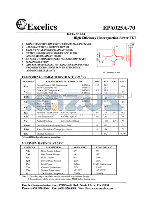 EPA025A-70 datasheet - High Efficiency Heterojunction Power FET