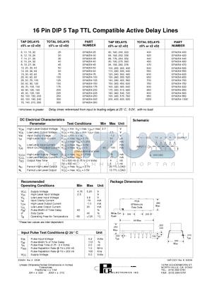 EPA054-100 datasheet - 16 Pin DIP 5 Tap TTL Compatible Active Delay Lines