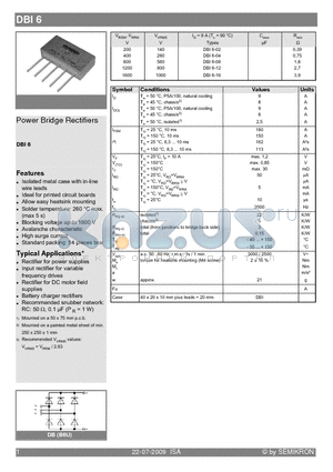 DBI6 datasheet - Power Bridge Rectifiers