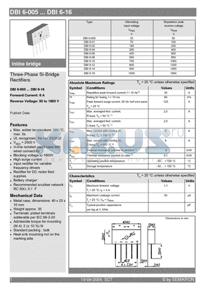 DBI6-005 datasheet - Three-Phase Si-Bridge Rectifiers