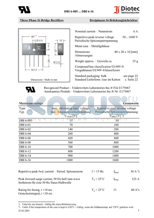 DBI6-02 datasheet - Three-Phase Si-Bridge Rectifiers