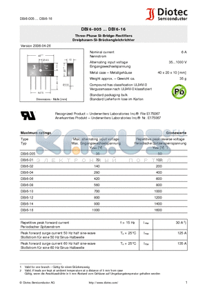 DBI6-02 datasheet - Three-Phase Si-Bridge-Rectifiers