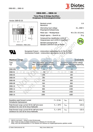 DBI6-04 datasheet - Three-Phase Si-Bridge-Rectifiers