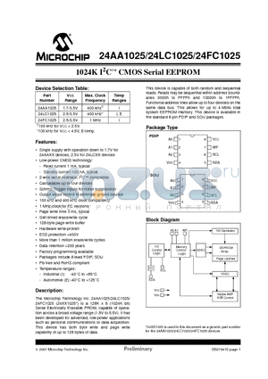 24AA1025 datasheet - 1024K I2C CMOS Serial EEPROM