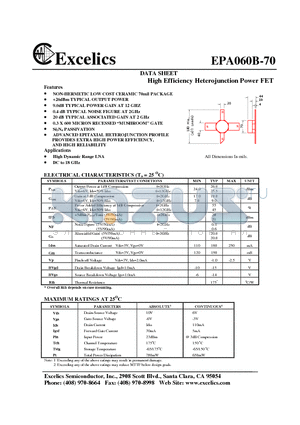 EPA060B-70 datasheet - High Efficiency Heterojunction Power FET