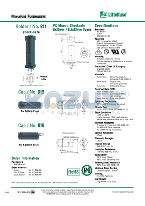 811 datasheet - PC Mount, Shocksafe 5x20mm / 6.3x32mm Fuses