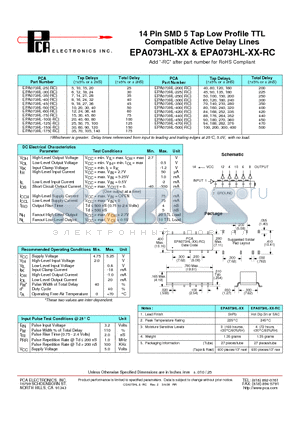 EPA073HL-100 datasheet - 14 Pin SMD 5 Tap Low Profile TTL Compatible Active Delay Lines