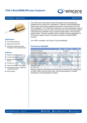 1754C-18-BB-FC-16 datasheet - C-Band DWDM DFB Laser Component