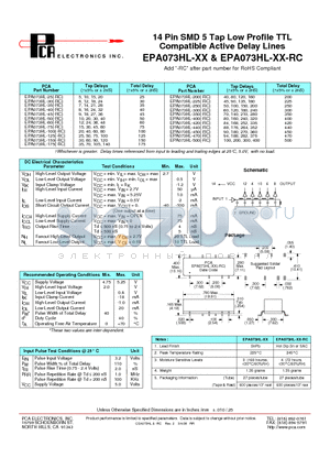 EPA073HL-100-RC datasheet - 14 Pin SMD 5 Tap Low Profile TTL Compatible Active Delay Lines