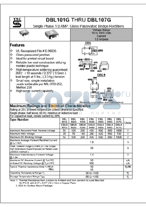 DBL101G datasheet - Single Phase 1.0 AMP Glass Passivated Bridge Rectifiers