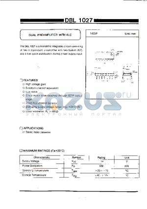 DBL1027 datasheet - DUAL PREAMPLIFIER WITH ALC