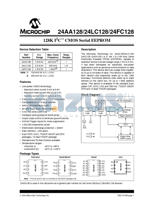 24AA128 datasheet - 128K I2C CMOS Serial EEPROM