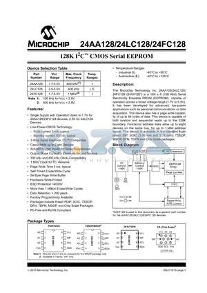 24AA128-I/MS datasheet - 128K I2C CMOS Serial EEPROM