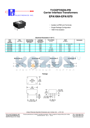 EPA1064 datasheet - T1/CEPT/ISDN-PRI Carrier Interface Transformers