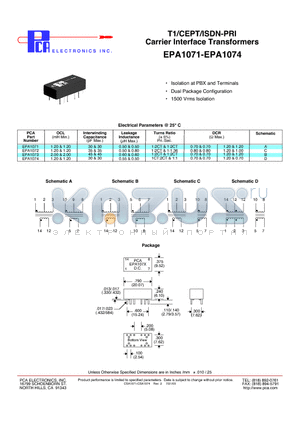 EPA1073 datasheet - T1/CEPT/ISDN-PRI Carrier Interface Transformers