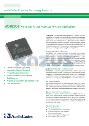 AC48304 datasheet - Voice over Packet Processor for Cilent Applications
