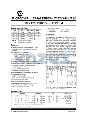 24AA128T-I/CS15K datasheet - 128K I2C CMOS Serial EEPROM