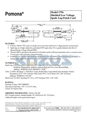 1756-24 datasheet - Shielded Low Voltage Spade Lug Patch Cord