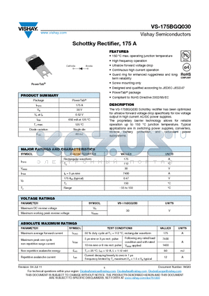 175BGQ030 datasheet - Schottky Rectifier, 175 A