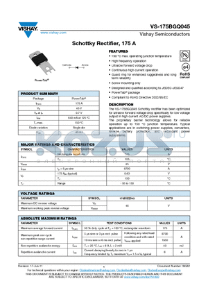 175BGQ045_11 datasheet - Schottky Rectifier, 175 A