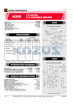 AC509 datasheet - 5 TO 500 MHz TO-8 CASCADABLE AMPLIFIER