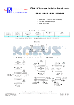 EPA1155-17 datasheet - ISDN S Interface Isolation Transformers