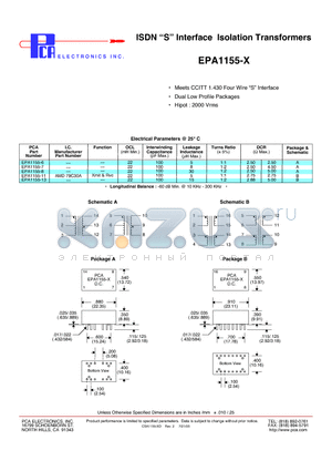 EPA1155-6 datasheet - ISDN S Interface Isolation Transformers