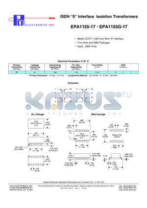 EPA1155G-17 datasheet - ISDN S Interface Isolation Transformers