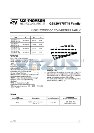 175T48 datasheet - 120W/175W DC-DC CONVERTERS FAMILY