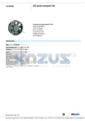 AC6200NM datasheet - AC axial compact fan