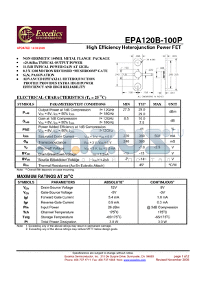 EPA120B-100P datasheet - High Efficiency Heterojunction Power FET