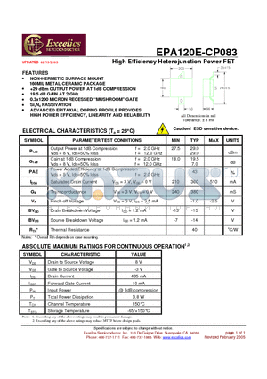 EPA120E-CP083 datasheet - High Efficiency Heterojunction Power FET