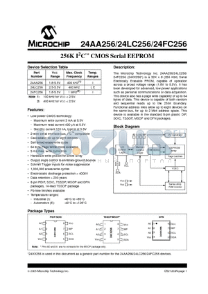 24AA256T-E/MF datasheet - 256K I2C CMOS Serial EEPROM