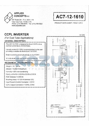 AC7-12-1610 datasheet - CCFL INVERTER