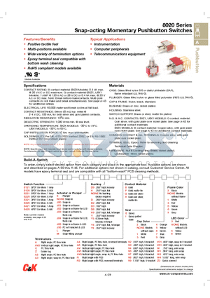 8125J80HPI115A datasheet - Snap-acting Momentary Pushbutton Switches