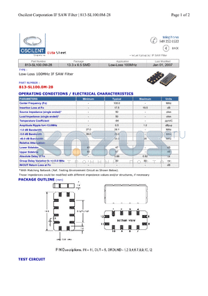 813-SL100.0M-28 datasheet - Low-Loss 100MHz