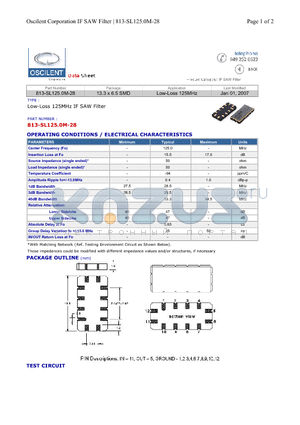 813-SL125.0M-28 datasheet - Low-Loss 125MHz