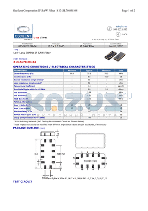 813-SL70.0M-04 datasheet - IF SAW Filter