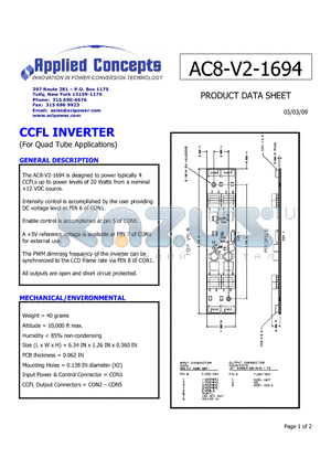 AC8-V2-1694 datasheet - CCFL INVERTER