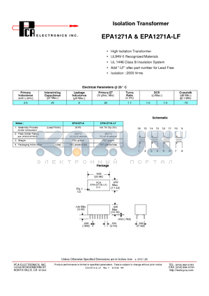 EPA1271A datasheet - Isolation Transformer
